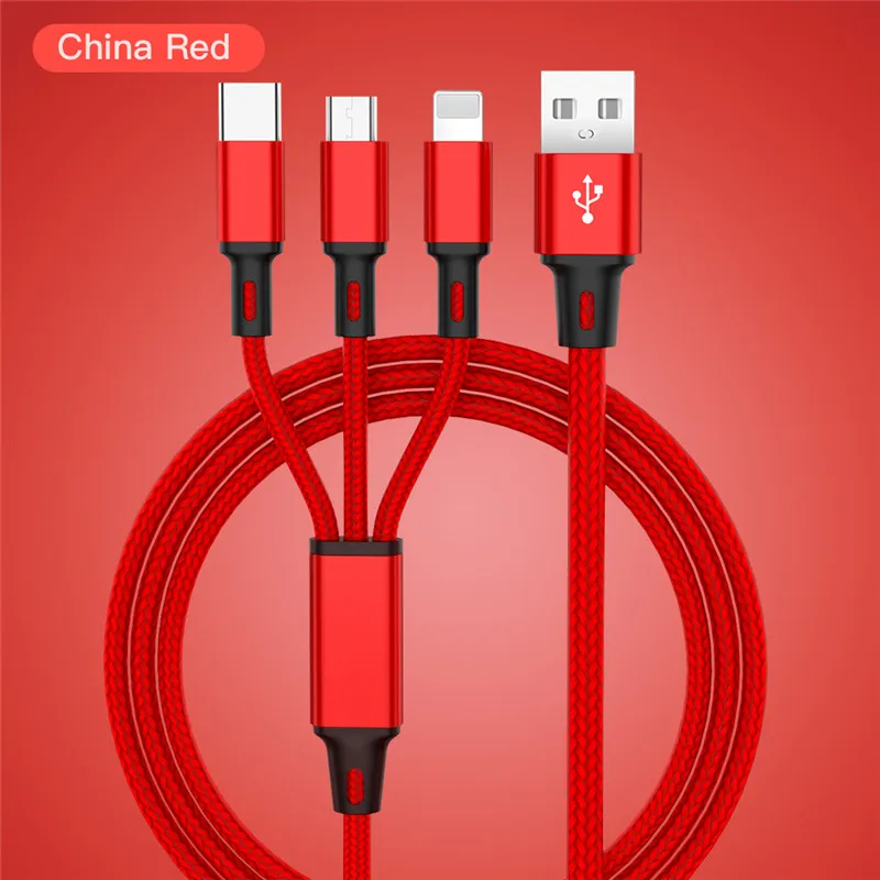 USB Cable For iPhone XS X 8 7 6 Charging Charger 3 in 1 Micro USB Cable For Android USB TypeC Mobile Phone Cables For Samsung S9