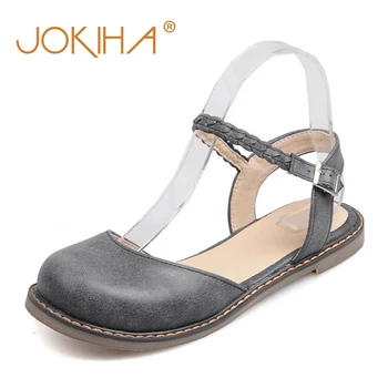 

Summer Sweet Closed Toe Flats Sandals Footwear Mori Girl Style Women's Ankle Strap Mary Janes Shoes Retro Larger Sandals Ladies