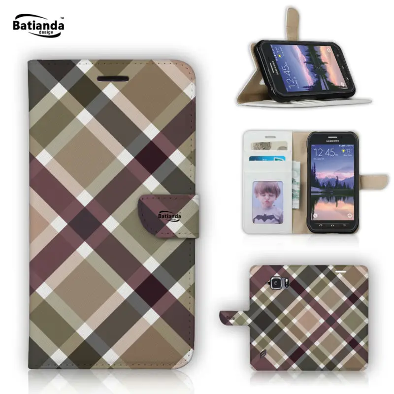 Wallet PU Leather Flip Case for Samsung Galaxy S6 Active 5 1 Classical font b Tartan