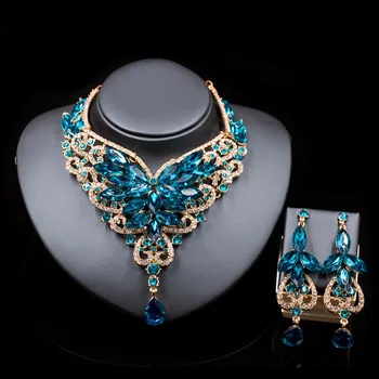 

Fashion Indian Jewelry Set Dubai Crystal Necklace Earrings Bridal Jewelry Sets For Brides Party Wedding Accessories Decoration