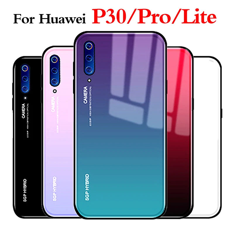 

Gradient Case On For Huawei P30 lite Glass Cover Bumper Fundas 30lite pro p 30 Hawei Light Fundas Protective Shell Cute Girly 9H