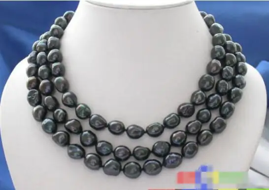 

Hot sale new Style >>>>>3ROW 13MM BLACK BAROQUE FRESHWATER PEARL NECKLACE 925SC P2077