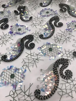 

Latest Sequins Lace Fabric Net cloth embroidered African Lace Fabric In Switzerland hot sale 3d flower laser cut tulle