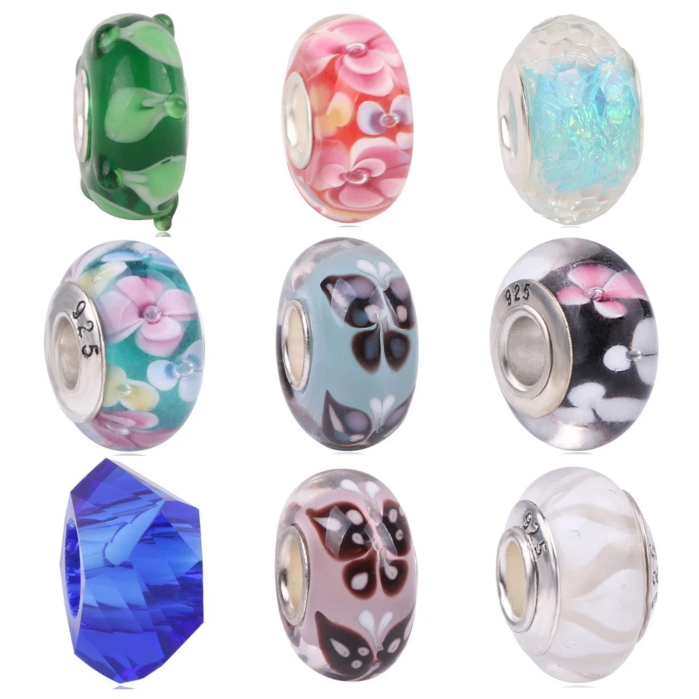 

Fit Pandora For Girl DIY Bracelets & Bangles Flower European Colorful Lampwork Glass Beads Murano Aolly Charm Bead