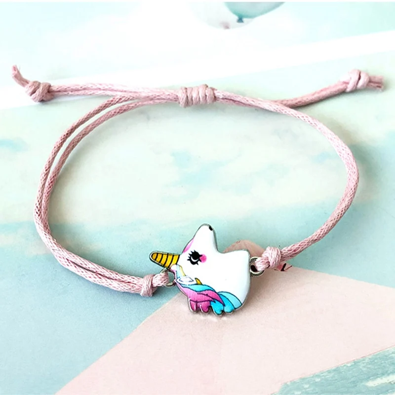 

2019 Cute Women Pink Unicorn Charms Bracelets Adjustable Crystal Beads Bracelet for Child Birthday Fashion Jewelry GiftS