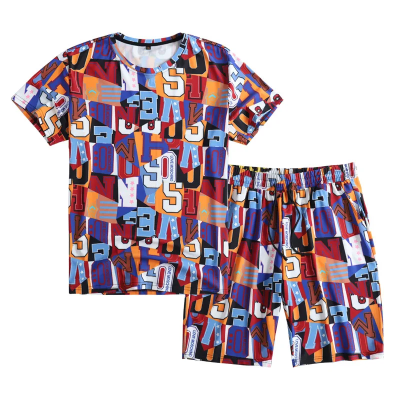 2019 Fashion Large Code Men's Short Sleeved Short Sleeve Set Leisure Beach Men's Suit