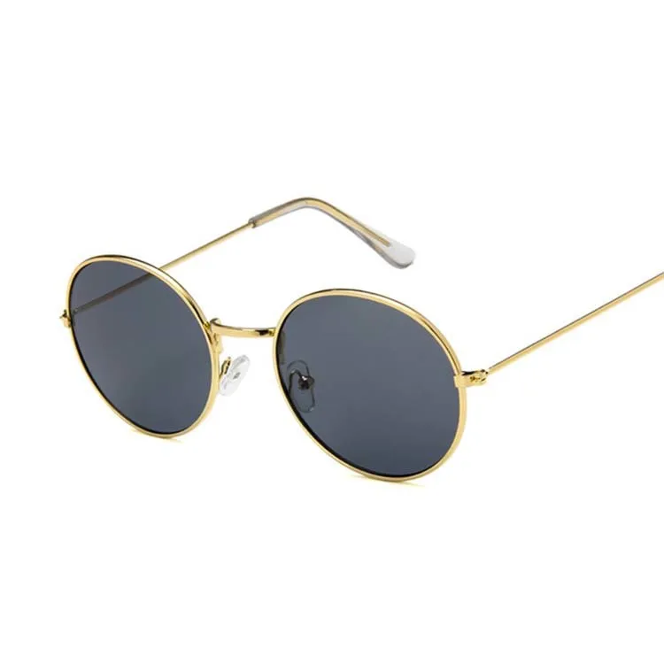 Винтажные круглые зеркальные солнцезащитные очки маленького размера для женщин, фирменный дизайн, металлическая оправа, женские солнцезащитные очки, стильные ретро очки - Цвет линз: Gold Gray