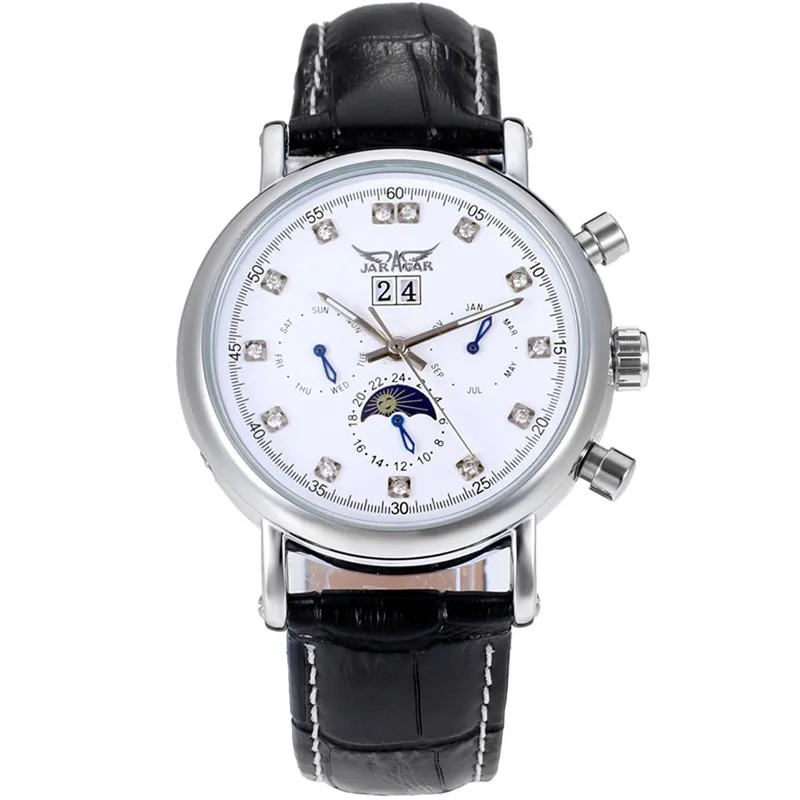 

New Luxury Brand Automatic Mechanical Self-Wind 24 Hour Week Date Roman Moon Phase Men Watches JARAGAR
