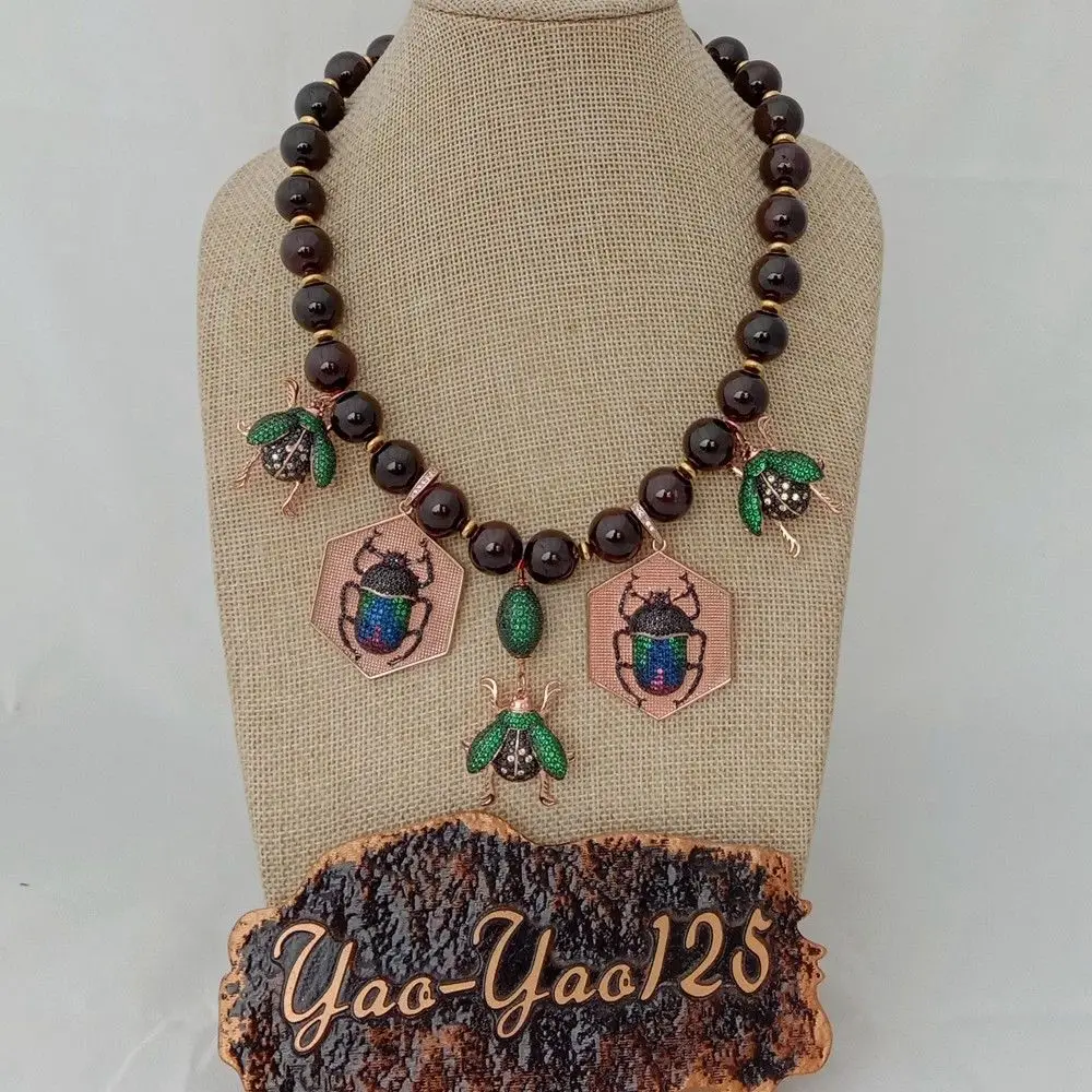 

18" Red Garnet Cz Pave Insect Statement Necklace