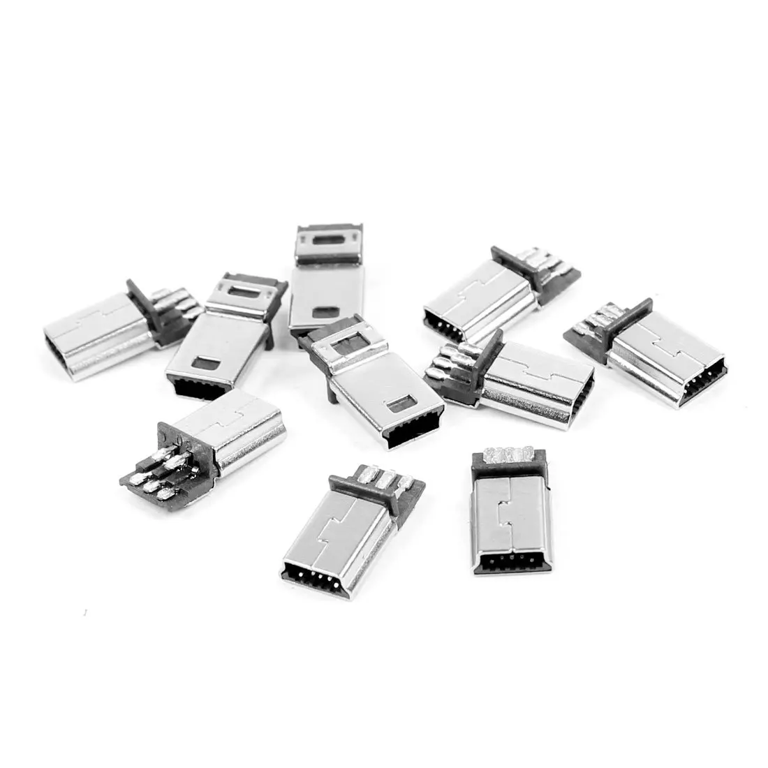 

10 Pcs Mini USB 5 Pin Male Plug DIY SMT Connector Silver Tone Dark Gray