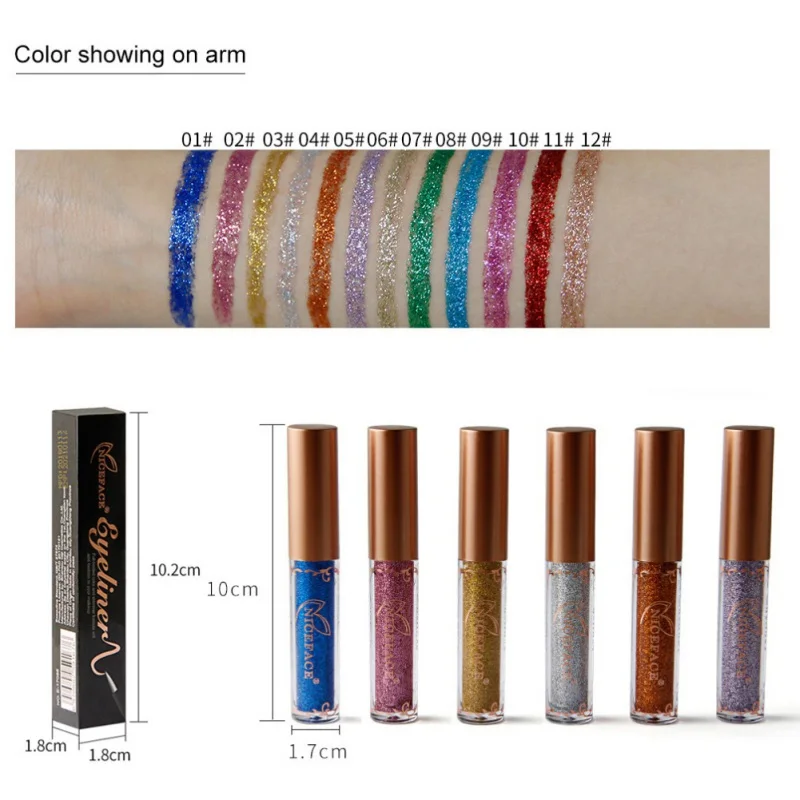 12 Цвет Metallic Eyeliner сделать UpLiner пигментированные Серебряный Блеск Shimmer макияж жидкая подводка Сияющий Косметическая Maqiagem