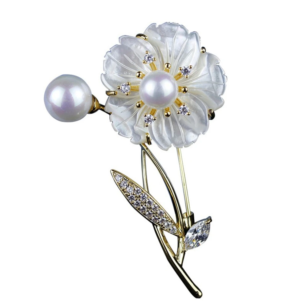 

B009 Classical Royalty Flower Brooch Concise Shell Pearl Brooch Women Pins Brooches Jewellery Dress Gift Rose Pin