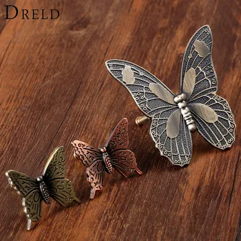 DRELD Antique Bronze Furniture Handle Vintage Butterfly Kitchen Handle Dresser Drawer Cabinet Knob and Handle Furniture Hardware