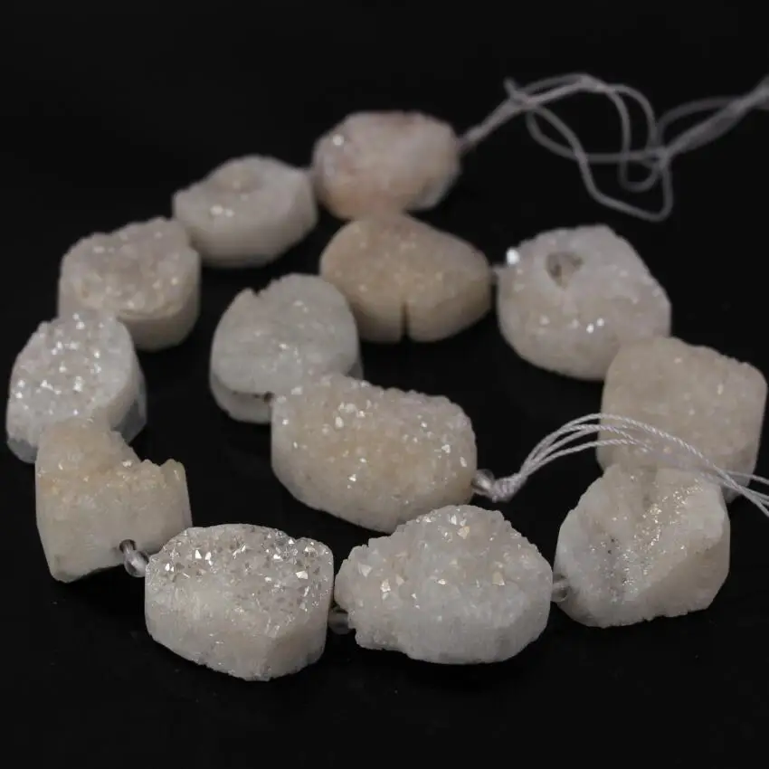 

Approx14Pcs/Strand Natural White AB Titanium Crystal Drusy Geode Freeform Oval Slab Pendant Beads,Raw Quartz Druzy Nuggets Bulk