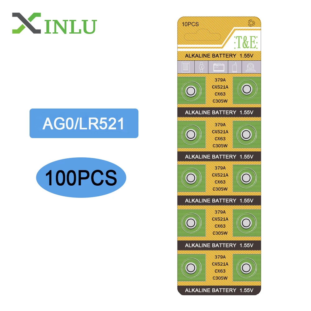 100pcs /lot 1.55V AG0 LR69 LR521 379A SR521SW D379 Alkaline Button Cell V379 SR63 Coin Battery Batteries For Watch Toys Remote
