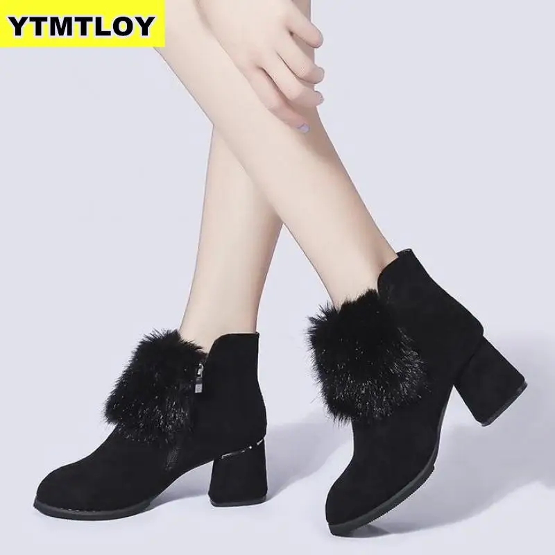 

HOT Autumn Winter Boots women Camel Black Ankle For Women Thick Heel Slip On Ladies Shoes Bota Feminina Ankle Boots Black