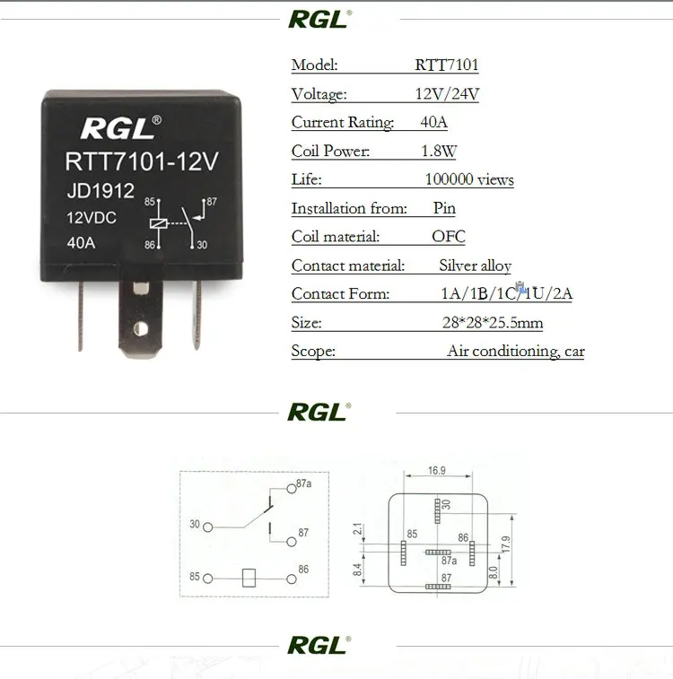 Rgl 12v/24v Rtt7101 (jd1914) 40a Small Relay Relay 4