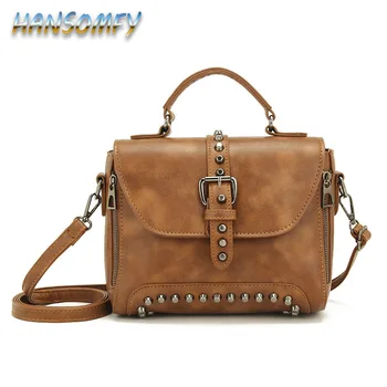 

HANSOMFY Crossbody Bags For Women Messenger Bags Vintage Leather Bags Handbags Women Famous Brand Rivet Small Shoulder Sac LD-72
