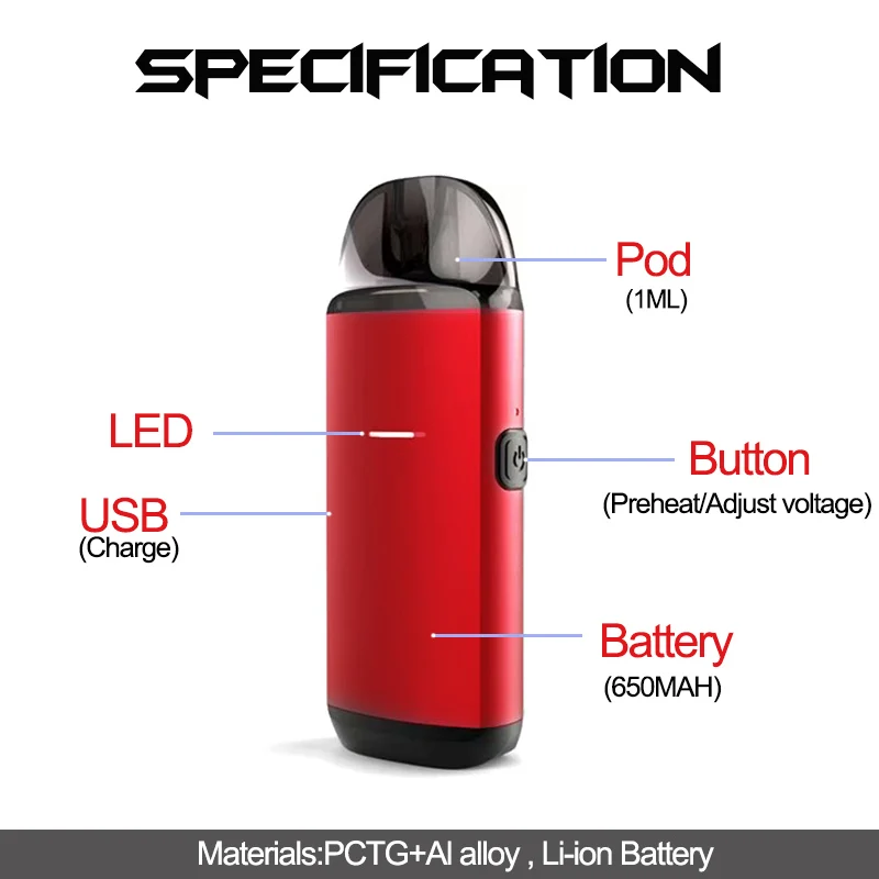 Модное XFKM-C устройство Pod Vape с керамическим сердечником со встроенным аккумулятором емкостью 650 мАч может разогреть комплект электронной сигареты с регулируемым давлением CBD