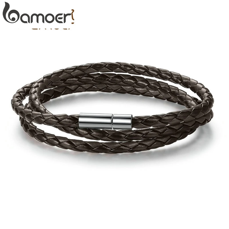 

BAMOER High Quality Unisex Adjustable Chain Brown Leather Bracelet with Magnet Buckle Fashion Jewelry pulseras hombre PI0063-3