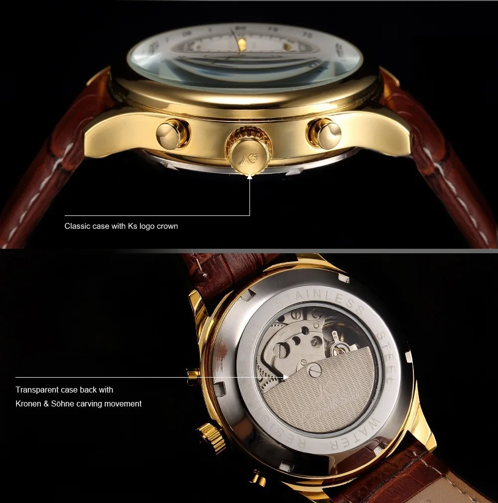 KS императорская серия автоматическое отображение даты мужской кожаный ремешок для часов наручные часы из белого золота автоматические механические мужские повседневные часы/KS182