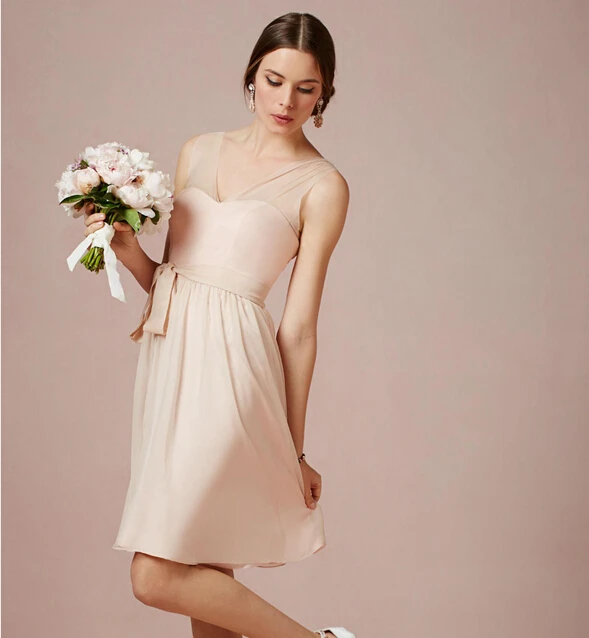 Blush Pink Short Bridesmaid Dresses A Line Chiffon Junior Blush Pink Short Bridesmaid Dresses A Line Chiffon Junior Gowns V Neck Tank Sleeveless