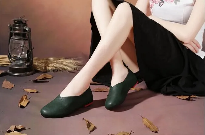Туфли на плоской подошве из натуральной кожи; женские кожаные лоферы ручной работы; Весенняя повседневная обувь из воловьей кожи; женская обувь на плоской подошве