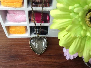 

15Sets, Brown Photo Pendant DIY Kits, 25mm, Heart, Cabochon Settings, Metal Trays, Glass Cabochons, Metal Necklace Chains,