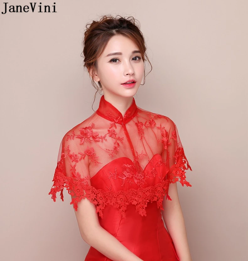 

JaneVini 2018 High Quality Red Wedding Lace Bolero Wraps Women Capes Appliques Summer Bridal Shawls Elegant Wedding Accessories