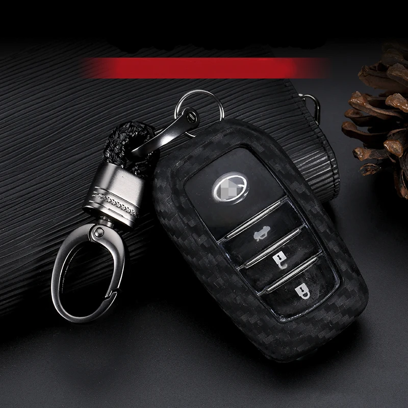 

Carbon Fiber Pattern Case Silicone Scratch-resistant Key Cover Cases For Toyota Miral Fortuner Rav4 Highlander Crown key Chain