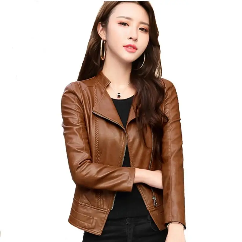 

2018 Spring Autumn Women Leather Jacket New Fashion Zipper Motorcycle Leather Jacket Women Casual Slim Jackets Outerwear