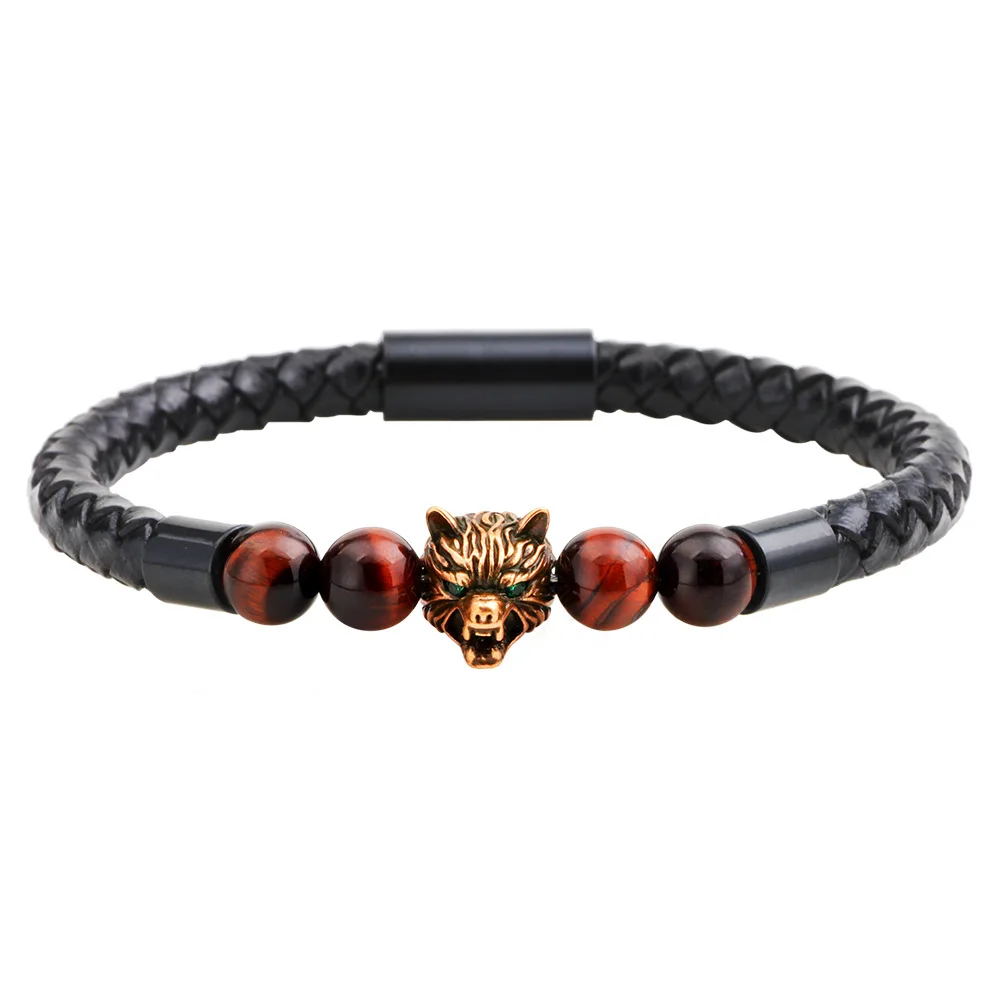 2018 New 3 Colors Leather Bracelets Bangles For Men Women Black Bead Brass Tiger Head Braclet Jewelry Gifts | Украшения и
