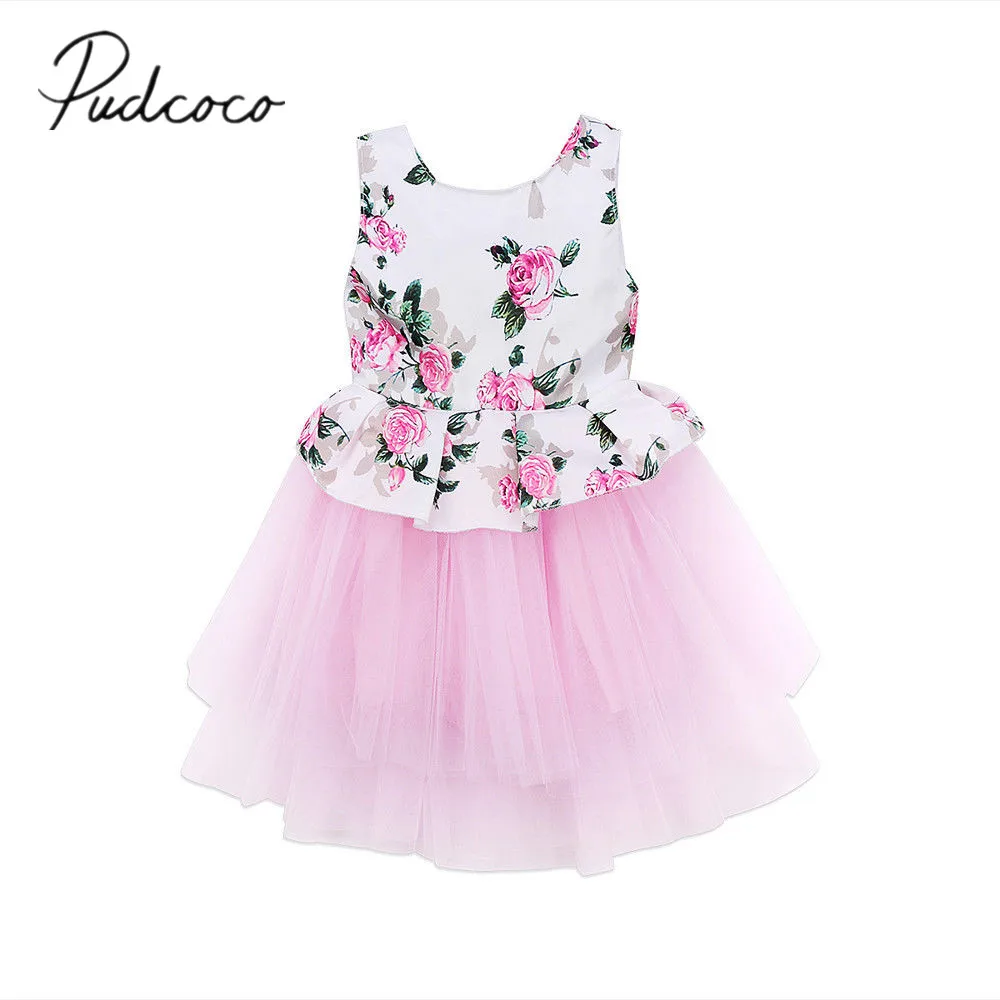 Новинка года; Брендовое платье без рукавов для новорожденных девочек; кружевное шифоновое платье-пачка принцессы с цветочным рисунком; розовое фатиновое праздничное платье
