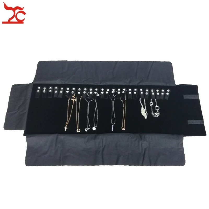 Brand New Big Size Black Velvet Jewelry Display Storage Pouch Foldable Necklace Pendant Jewelry OrganizerTravel Roll Bag 25*17cm
