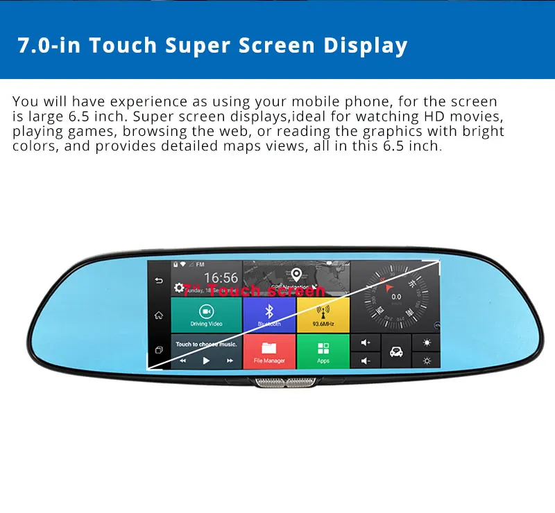GPS double USD Livraison Princess Camlive enregistreur cames United Deniz HD1080P rétroviseur "3G nocturne Dollar gratuite vidéo vision States voiture Nazan dash caméra 7 bluetooth ROM16GB navi dvr 11 GPS double USD Livraison 11