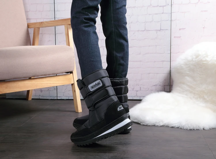Мужские ботинки черные зимние ботинки до середины икры Высококачественная Водонепроницаемая Нескользящая теплая зимняя обувь размера плюс 36-47