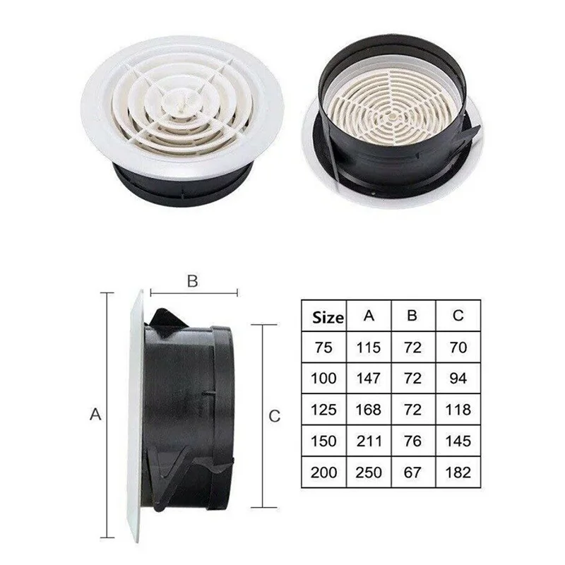 Air Vent Extract Valve Grille Round Air Vent ABS Louver Grille Cover Adjustable Exhaust Vent for Bathroom Office Ventilation LB8