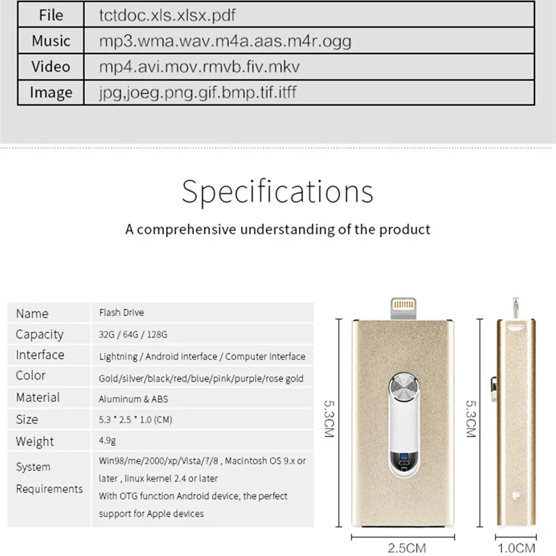 Dropshipping USB Flash Drive For iPhone X/8/7/7 Plus/6/6s/5 ipad Metal Pen drive HD Memory Stick 8G 16G 32G 64G 128GFlash Driver