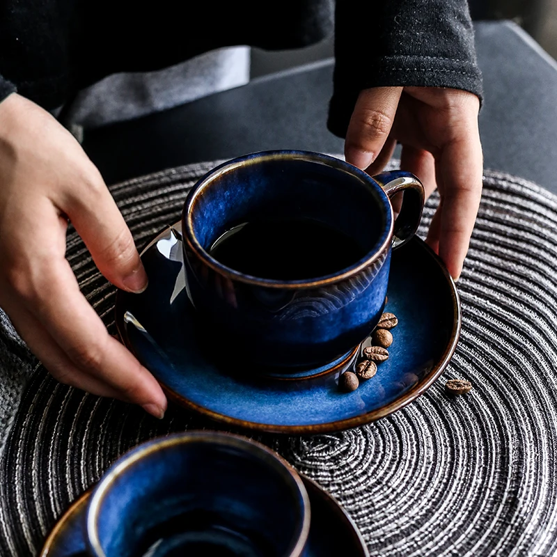 KINGLANG 180 мл темно-синяя керамическая кофейная чашка блюдце набор высокий чай эспрессо Tureky кофейная чашка