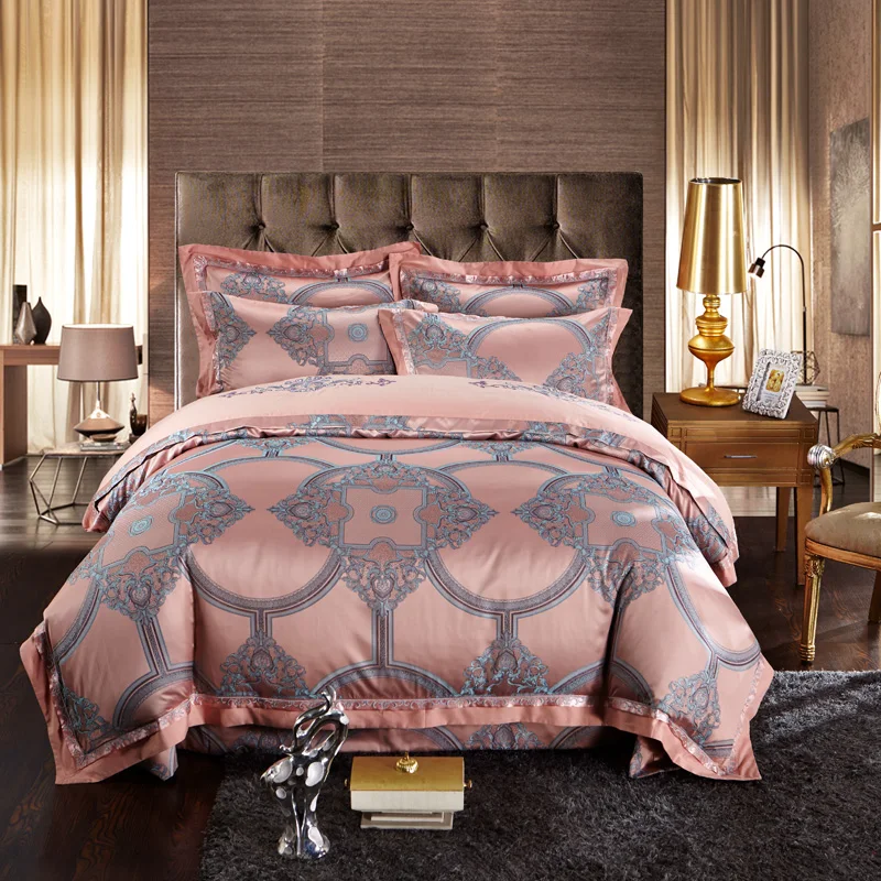 luxury bed linen Embroidery Jacquard bedding set Egyptian cotton silk duvet covers bed spread full queen king sizes 4/5pc sheets