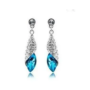 

Free shipping hot sell high quality fashion blue shiny crystal ladies`drop earrings wholesale jewelry price 1pair/lot