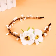 Fashion Women Bride Flower Headband chrysanthemum Bohemian Style Flower Crown Hairband Ladies Elastic Beach Hair Accessories