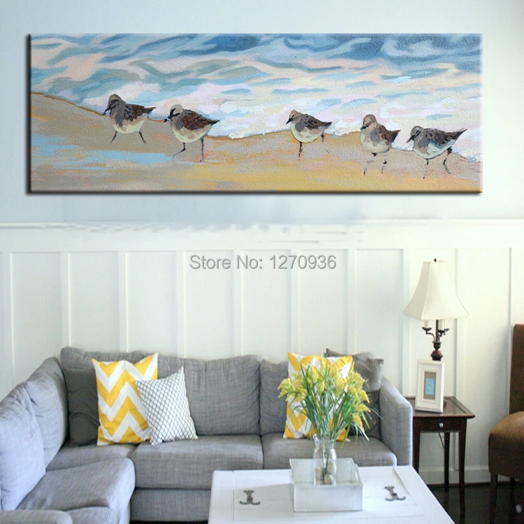 

Cheap and Good Quality Customized Accepted Hand Paint Birds on Beach Painting Canvas for Wall Art Decoration Picture Artwork