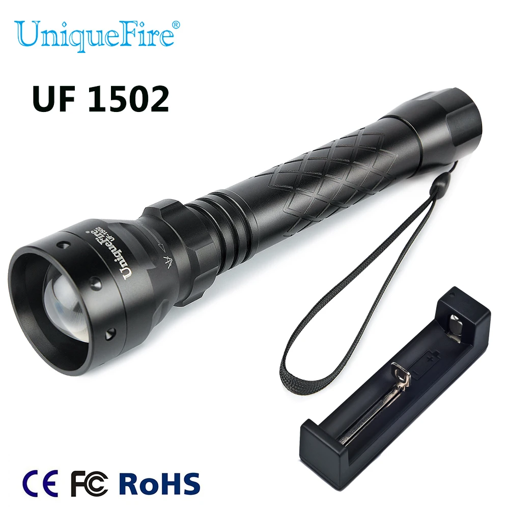 

UniqueFire New 1502 850NM IR LED Flashlight Rechargeable 38mm Convex Lens Zoomable Flashlight+Charger Waterproof Free Shipping