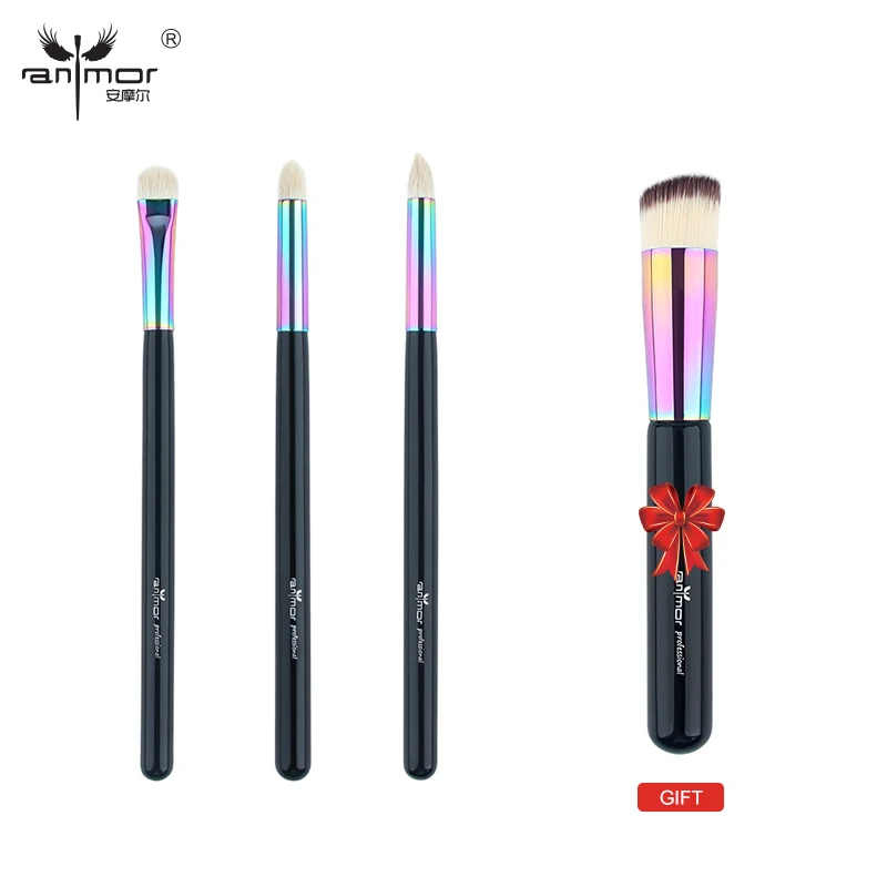 

Anmor Buy 3 Get 1 Gift Rainbow Makeup Brushes Set 3 PCS Eyeshadow Make Up Brushes with 1 Foundation Brush