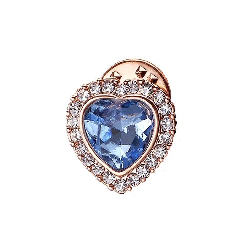 

OneckOha Rhinestone Blue Heart Collar Pin Women's Shirt Brooches Love Jewelry