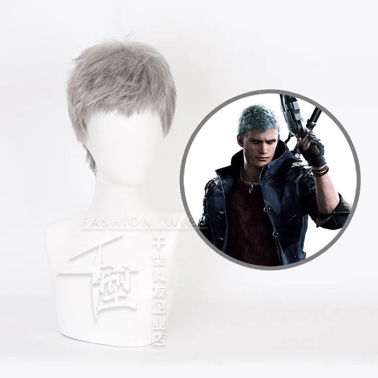 

Game Devil May Cry 5 Nero cosplay Costume wig short gray Party Hair + track + cap 2019 HOt