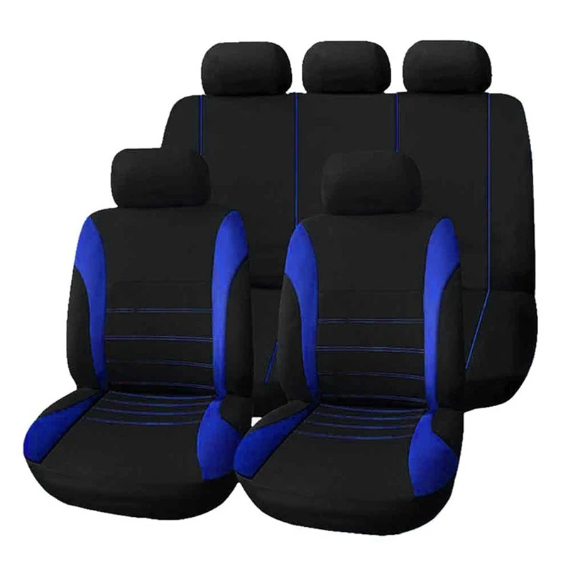 Универсальные модные трикотажные чехлы для автомобильных сидений, аксессуары для интерьера, 9 шт., красный, синий, серый, защита для автомобильных сидений - Название цвета: BL2 9pcs