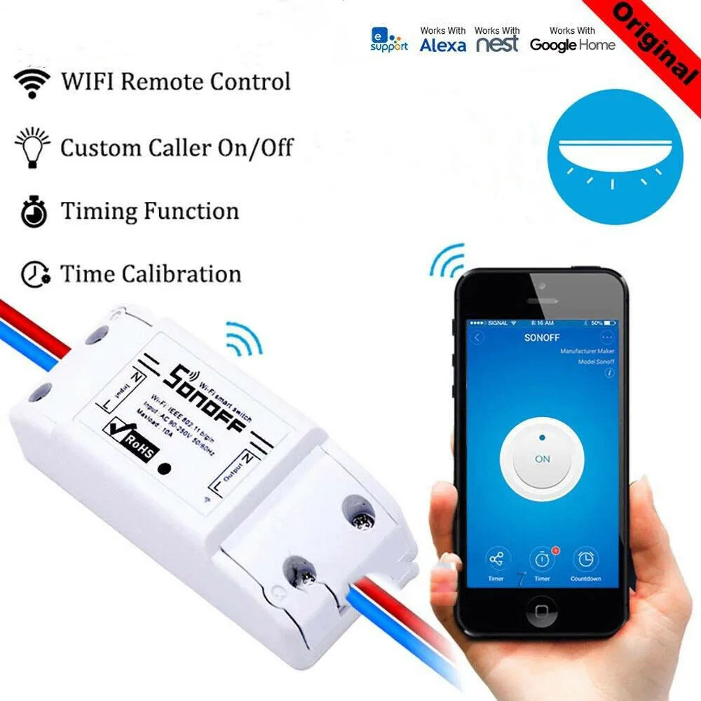 

For Sonoff Basic RF Smart Home WiFi Wireless Switch For Apple Android APP Control For Works With Google Home Nest