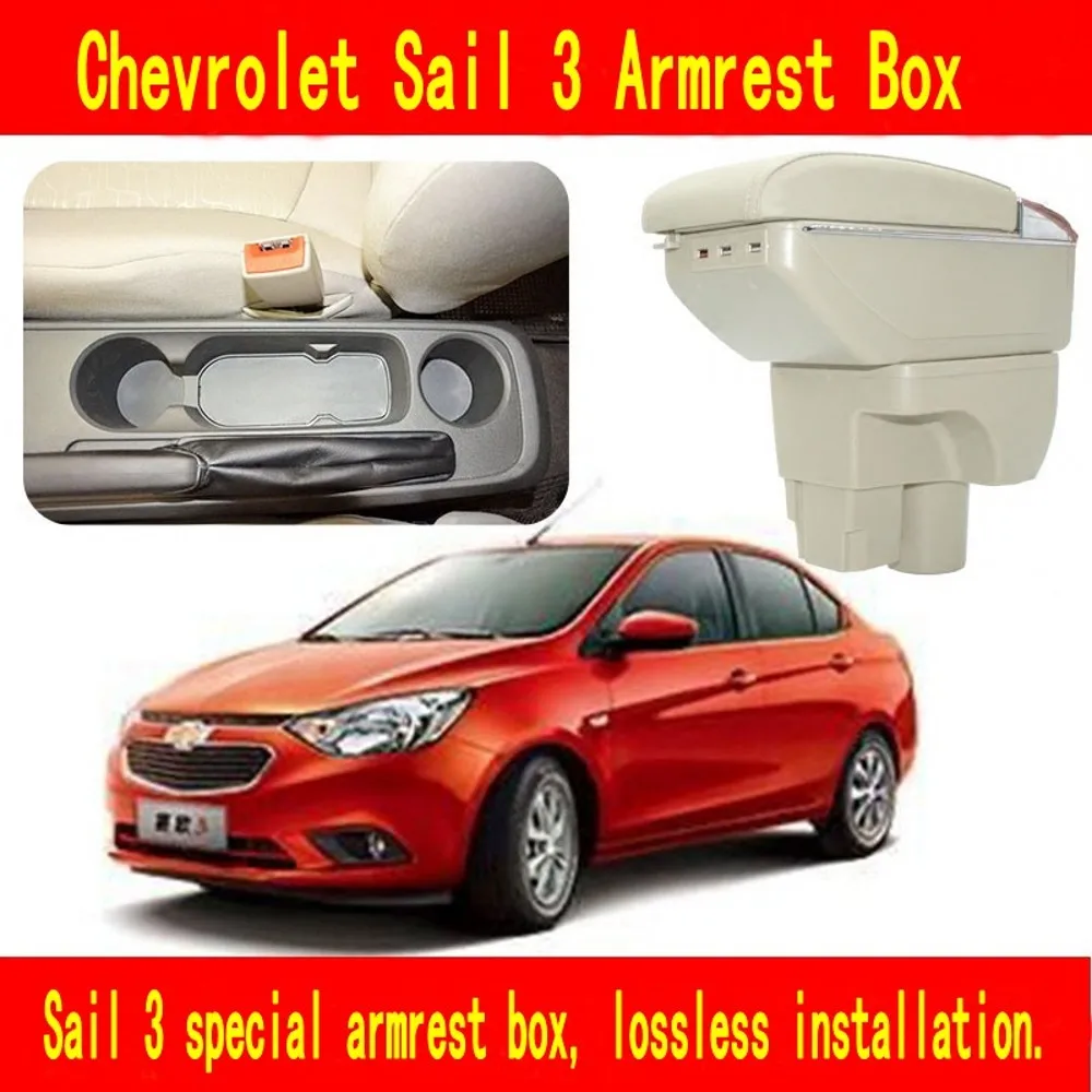 

For Chevrolet Sail 3 Armrest Central Store Content Storage Box With Cup Holder Ashtray ABS Leather Accessory 2015-2018